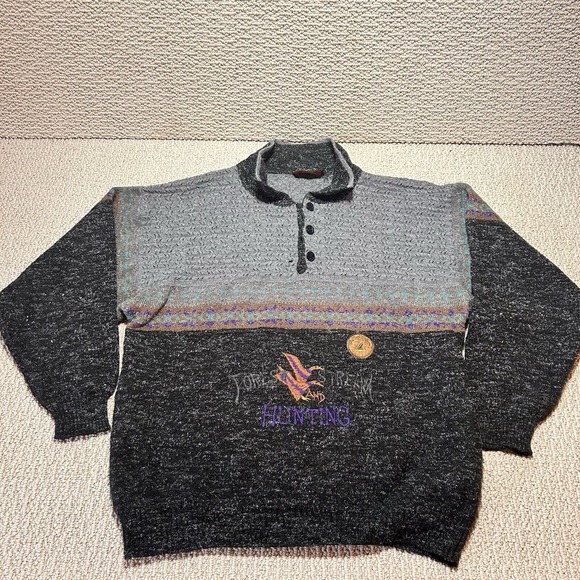 Other - VTG Italian Sweater Mens Large Knit‎ Embroidered Duck Hunting Outdoor